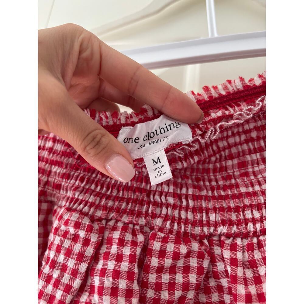 One Clothing Red White Gingham Ruffle Mini Skirt M - Picture 5 of 6